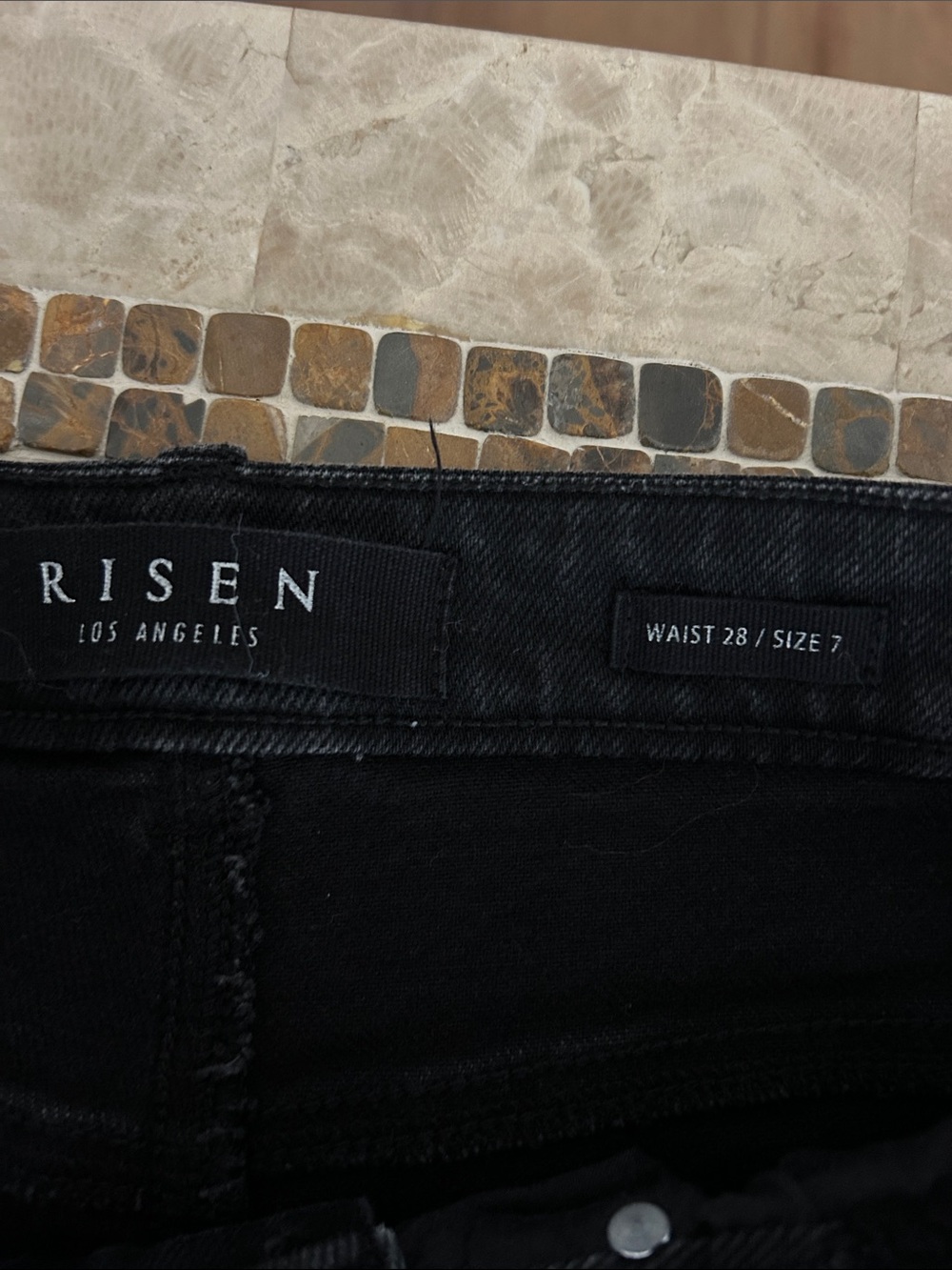 Risen Los Angeles Black High Rise Flare Raw Hem Jeans slit bottom legs Size 7/28 - Picture 9 of 12